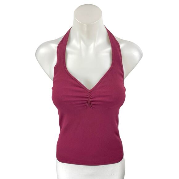 Free People Women's Maroon Ruched V-Neck Halter Cami Camisole Crop Tank Top M/L - Picture 1 of 3
